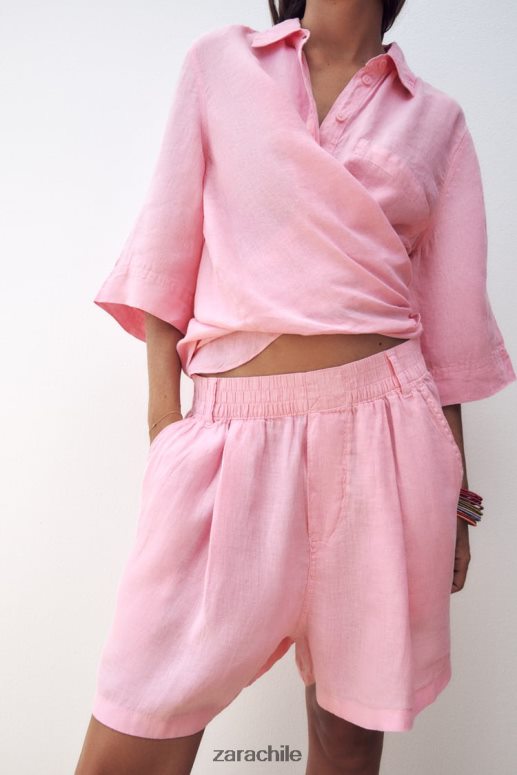 ropa cl Zara mujer shorts de lino con trabillas chicle JJ06N4607