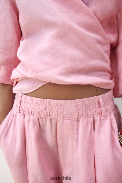 ropa cl Zara mujer shorts de lino con trabillas chicle JJ06N4607