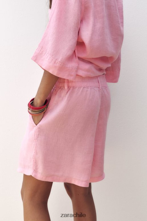 ropa cl Zara mujer shorts de lino con trabillas chicle JJ06N4607