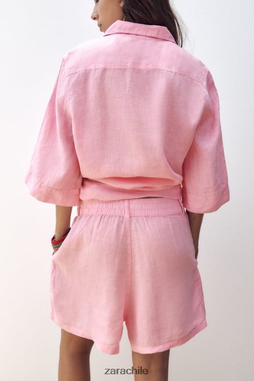 ropa cl Zara mujer shorts de lino con trabillas chicle JJ06N4607