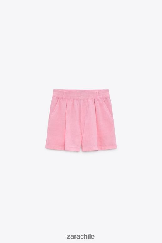 ropa cl Zara mujer shorts de lino con trabillas chicle JJ06N4607