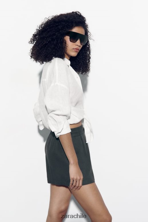 ropa cl Zara mujer shorts de mezcla de lino con cinturilla elástica gris antracita JJ06N4577