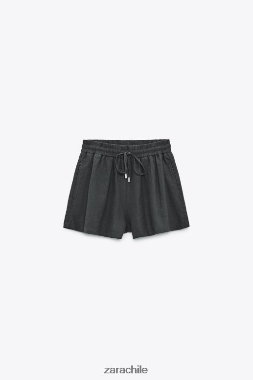 ropa cl Zara mujer shorts de mezcla de lino con cinturilla elástica gris antracita JJ06N4577
