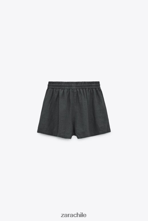 ropa cl Zara mujer shorts de mezcla de lino con cinturilla elástica gris antracita JJ06N4577