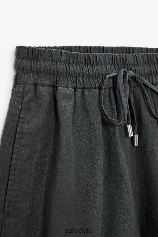 ropa cl Zara mujer shorts de mezcla de lino con cinturilla elástica gris antracita JJ06N4577