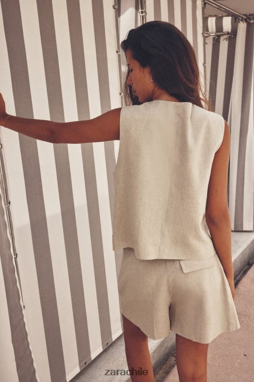 ropa cl Zara mujer shorts de mezcla de lino de talle alto beige claro JJ06N4533