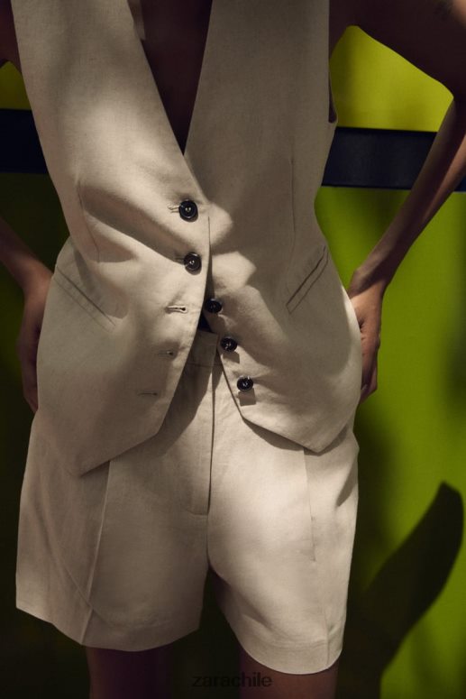 ropa cl Zara mujer shorts de mezcla de lino de talle alto beige claro JJ06N4574