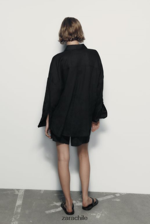 ropa cl Zara mujer shorts de mezcla de lino de talle alto negro JJ06N4559
