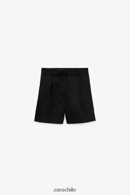 ropa cl Zara mujer shorts de mezcla de lino de talle alto negro JJ06N4559