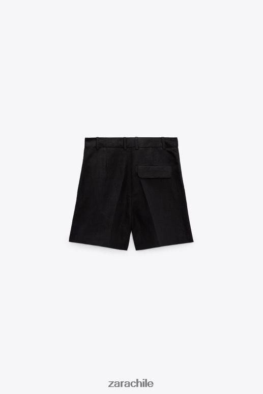 ropa cl Zara mujer shorts de mezcla de lino de talle alto negro JJ06N4559