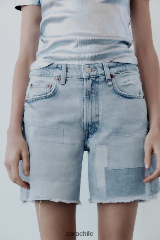 ropa cl Zara mujer shorts de mezclilla con parches y tiro medio azul JJ06N4587