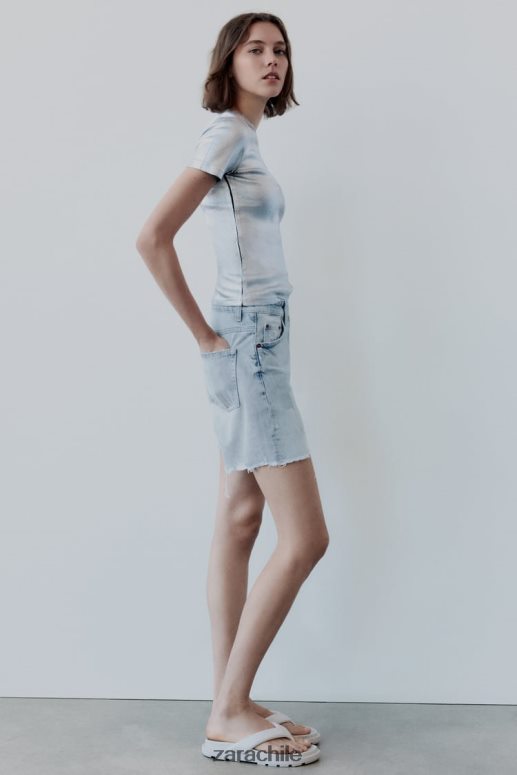 ropa cl Zara mujer shorts de mezclilla con parches y tiro medio azul JJ06N4587