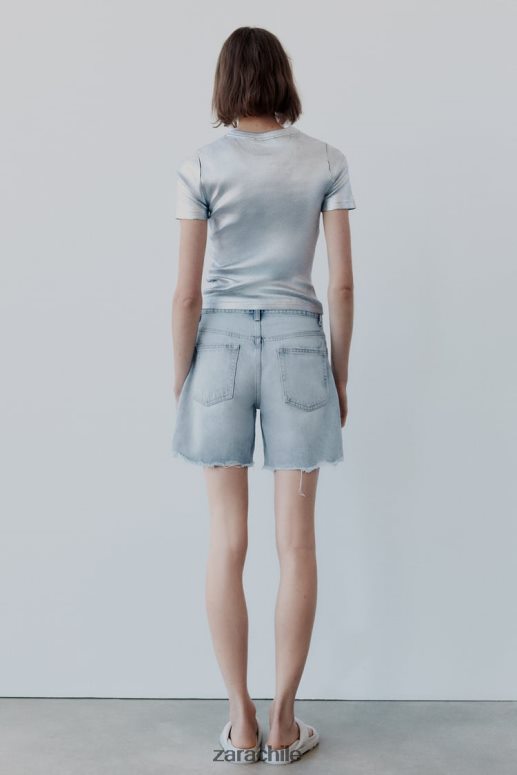 ropa cl Zara mujer shorts de mezclilla con parches y tiro medio azul JJ06N4587