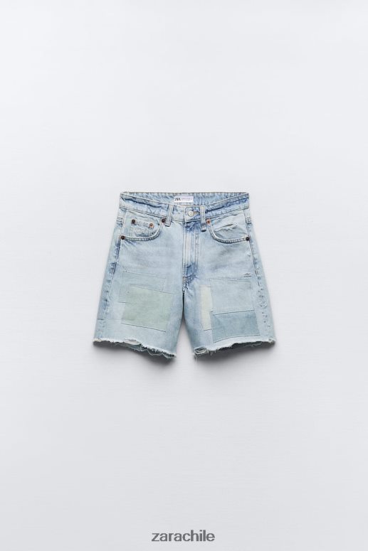 ropa cl Zara mujer shorts de mezclilla con parches y tiro medio azul JJ06N4587