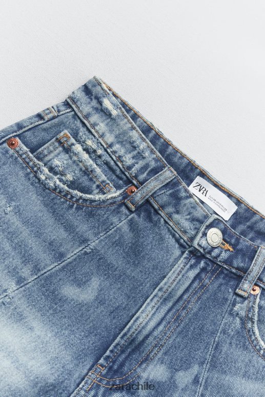 ropa cl Zara mujer shorts de mezclilla con patchwork y talle alto azul JJ06N4563