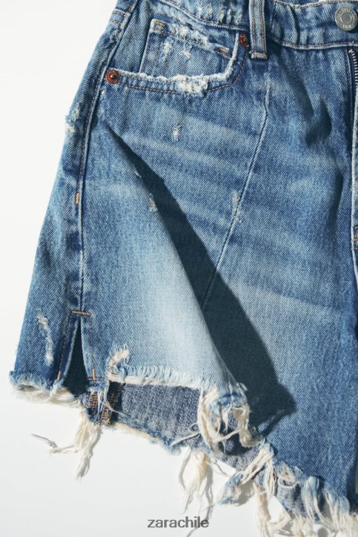 ropa cl Zara mujer shorts de mezclilla con patchwork y talle alto azul JJ06N4563