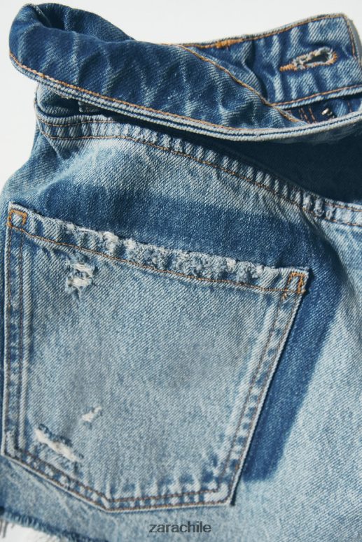 ropa cl Zara mujer shorts de mezclilla de talle alto trf azul JJ06N4548