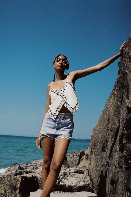 ropa cl Zara mujer shorts de mezclilla de talle alto trf azul claro JJ06N4541