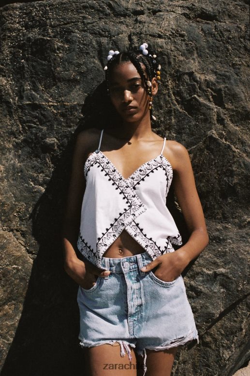 ropa cl Zara mujer shorts de mezclilla de talle alto trf azul claro JJ06N4541