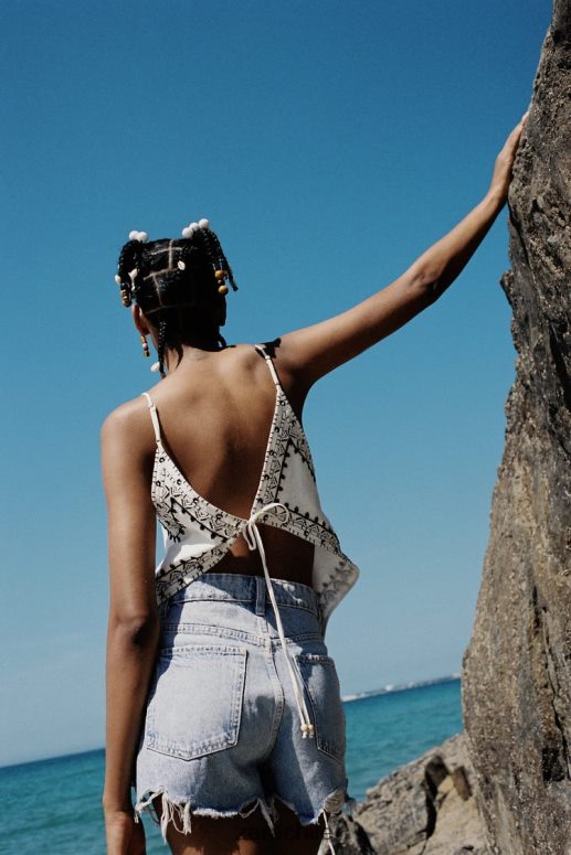 ropa cl Zara mujer shorts de mezclilla de talle alto trf azul claro JJ06N4541