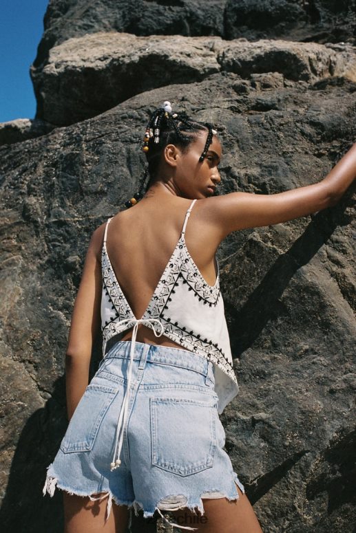 ropa cl Zara mujer shorts de mezclilla de talle alto trf azul claro JJ06N4541