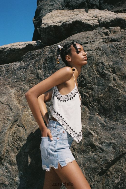 ropa cl Zara mujer shorts de mezclilla de talle alto trf azul claro JJ06N4541