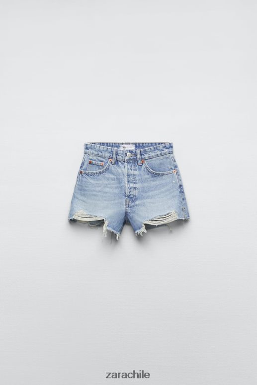 ropa cl Zara mujer shorts de mezclilla de talle alto trf azul claro JJ06N4541