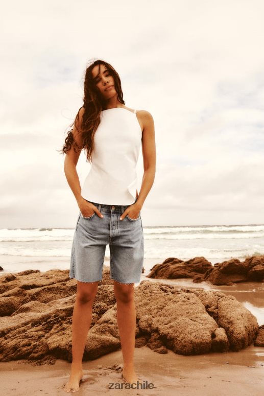 ropa cl Zara mujer shorts de mezclilla de talle medio azul claro JJ06N4596