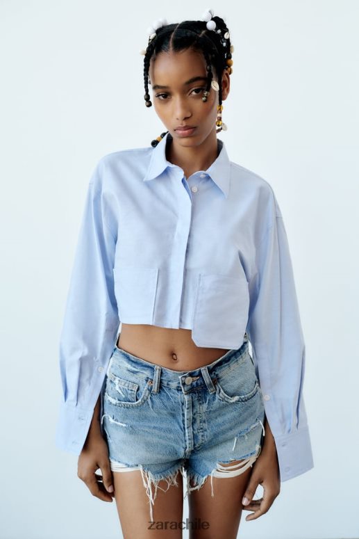 ropa cl Zara mujer shorts de mezclilla de talle medio trf azul JJ06N4531