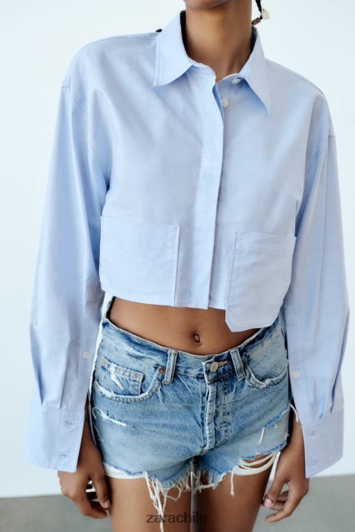 ropa cl Zara mujer shorts de mezclilla de talle medio trf azul JJ06N4531