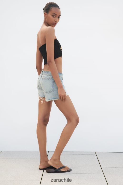 ropa cl Zara mujer shorts de mezclilla de talle medio trf azul claro JJ06N4579