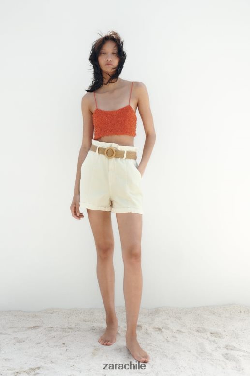ropa cl Zara mujer shorts de mezclilla holgados con cinturón z1975 crudo JJ06N4595