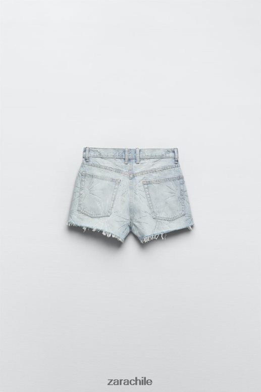 ropa cl Zara mujer shorts de mezclilla trf de talle medio con diamantes de imitación azul claro JJ06N4575