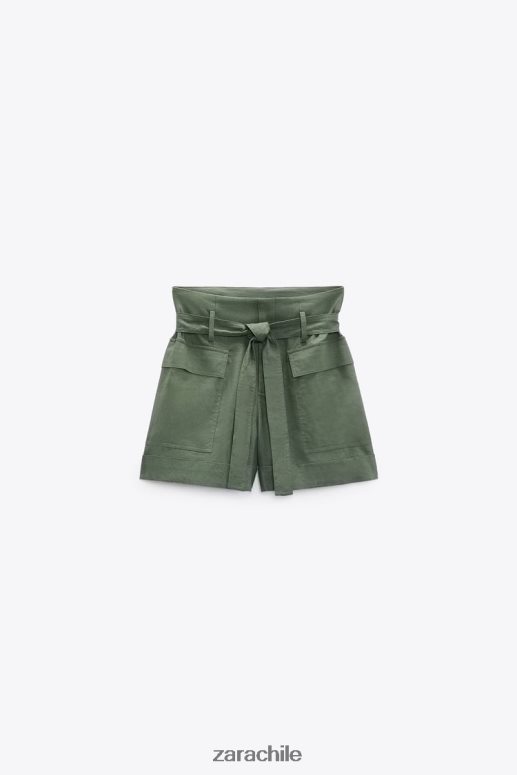 ropa cl Zara mujer shorts en mezcla de lino con cinturón caqui JJ06N4609