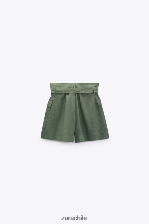ropa cl Zara mujer shorts en mezcla de lino con cinturón caqui JJ06N4609