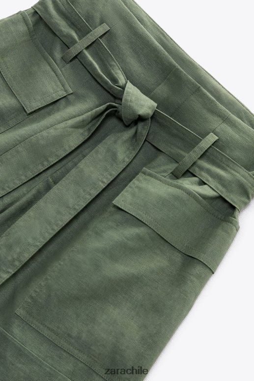 ropa cl Zara mujer shorts en mezcla de lino con cinturón caqui JJ06N4609