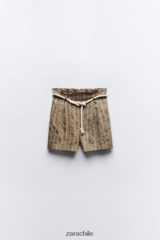ropa cl Zara mujer shorts paper bag con hilo metalizado a rayas camello medio JJ06N4612