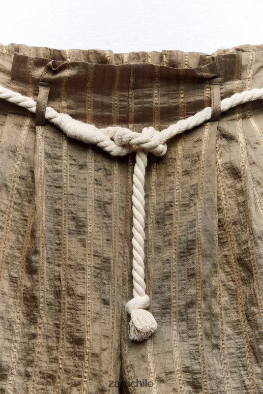 ropa cl Zara mujer shorts paper bag con hilo metalizado a rayas camello medio JJ06N4612