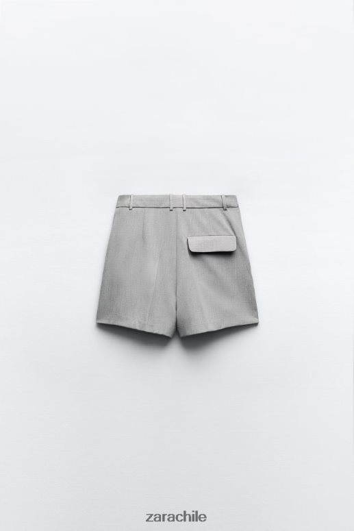 ropa cl Zara mujer shorts plisados ​​de talle alto gris JJ06N4525
