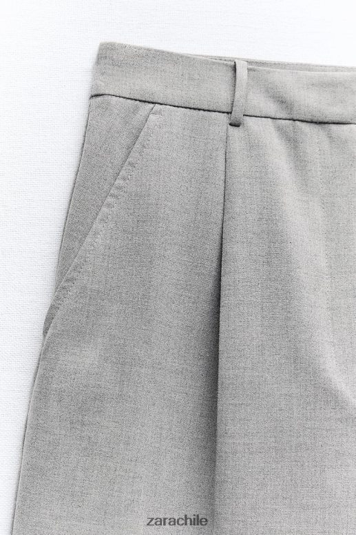 ropa cl Zara mujer shorts plisados ​​de talle alto gris JJ06N4525