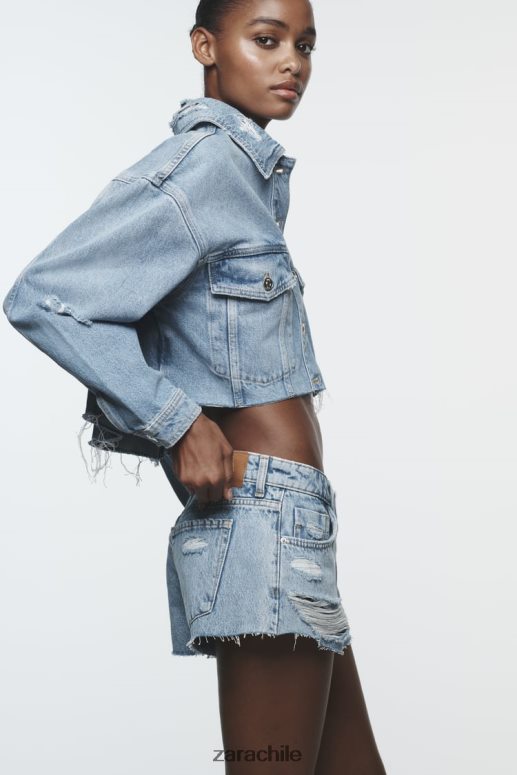 ropa cl Zara mujer z1975 mini shorts de mezclilla con rotos azul medio JJ06N4549