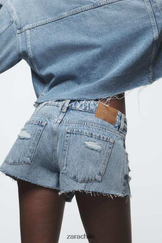 ropa cl Zara mujer z1975 mini shorts de mezclilla con rotos azul medio JJ06N4549