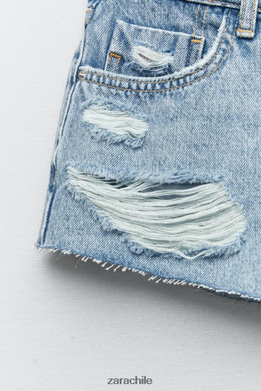 ropa cl Zara mujer z1975 mini shorts de mezclilla con rotos azul medio JJ06N4549