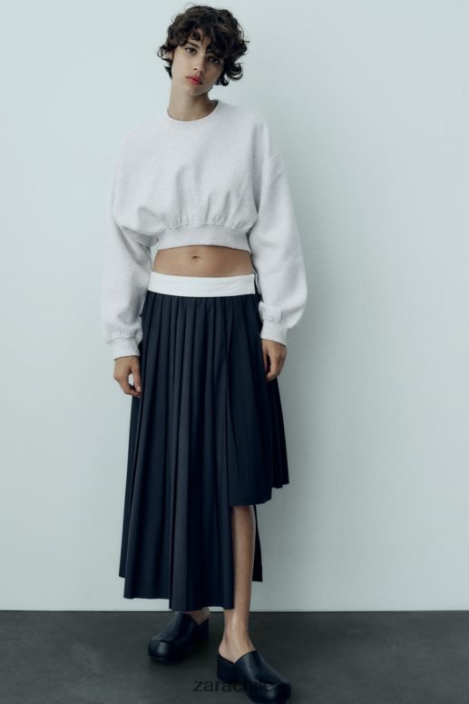 ropa cl Zara mujer falda a rayas diplomáticas con pliegues azul JJ06N4652