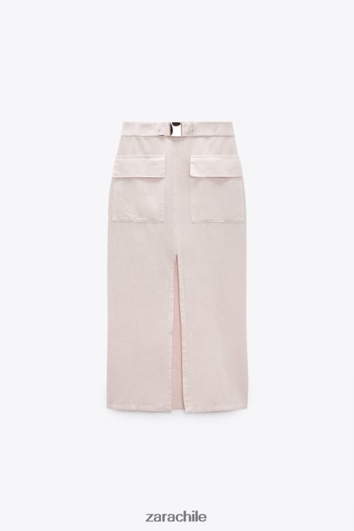 ropa cl Zara mujer falda cargo midi en mezcla de lino crudo JJ06N4713
