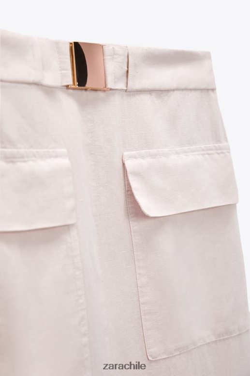 ropa cl Zara mujer falda cargo midi en mezcla de lino crudo JJ06N4713