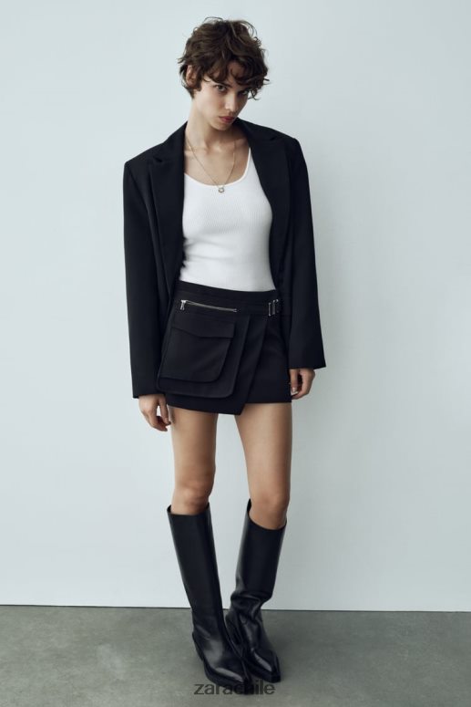 ropa cl Zara mujer falda con bolsillo asimétrico negro JJ06N4687