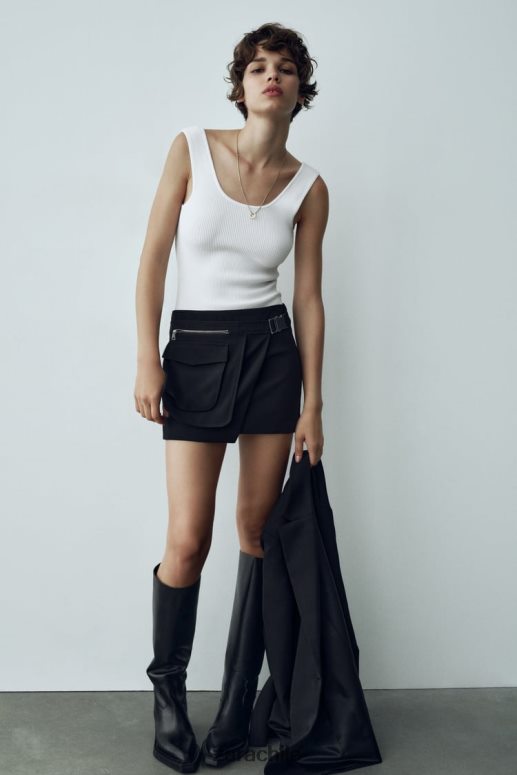 ropa cl Zara mujer falda con bolsillo asimétrico negro JJ06N4687