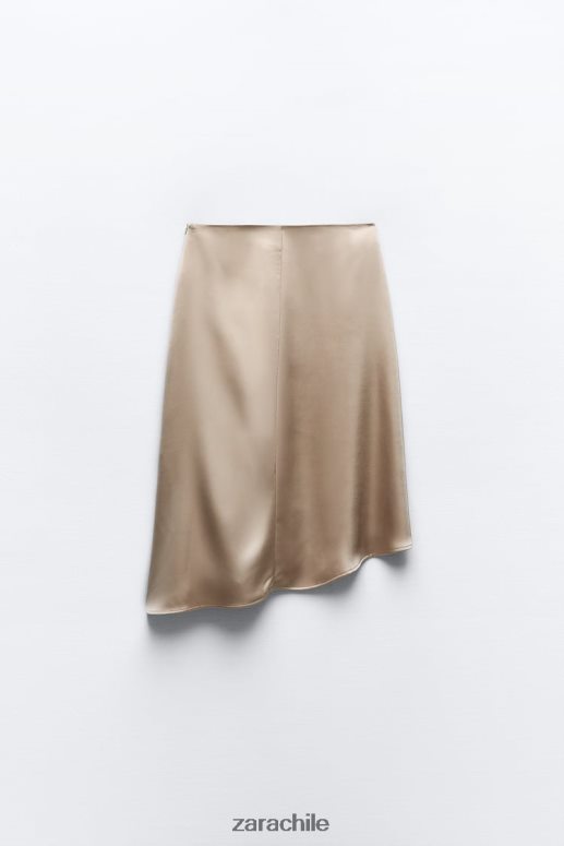 ropa cl Zara mujer falda con efecto satinado y silueta acampanada beige/rosa JJ06N4631