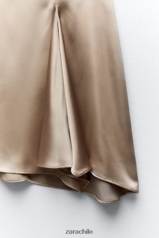 ropa cl Zara mujer falda con efecto satinado y silueta acampanada beige/rosa JJ06N4631